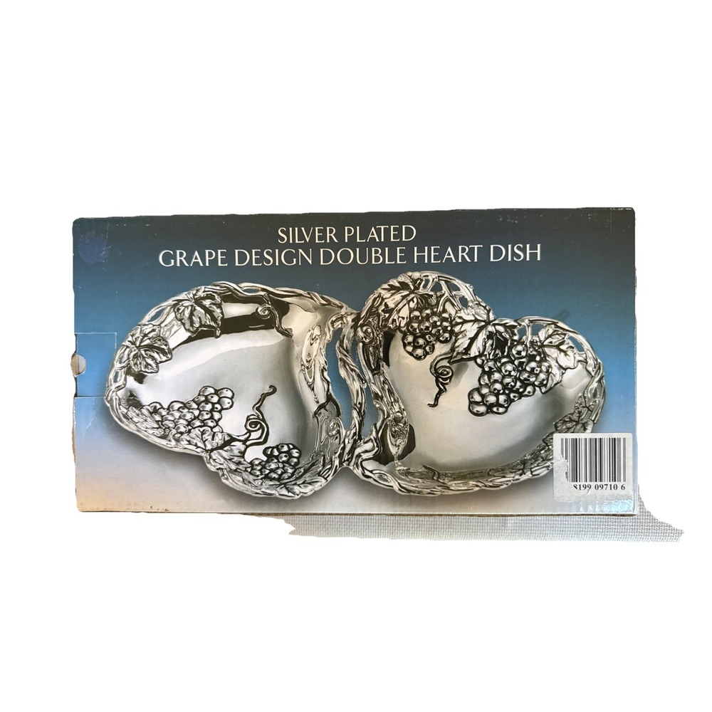 Silver Plated Grape Double Heart Dish Godinger Silver‎ Art Serving Tray Snacks